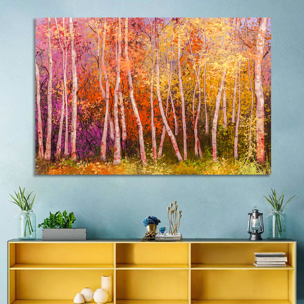 Vibrant Autumn Birch Grove Wall Art