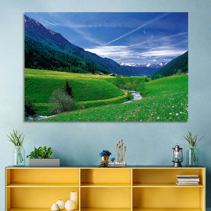 Snow-capped Peaks and Floral Meadow Wall Art