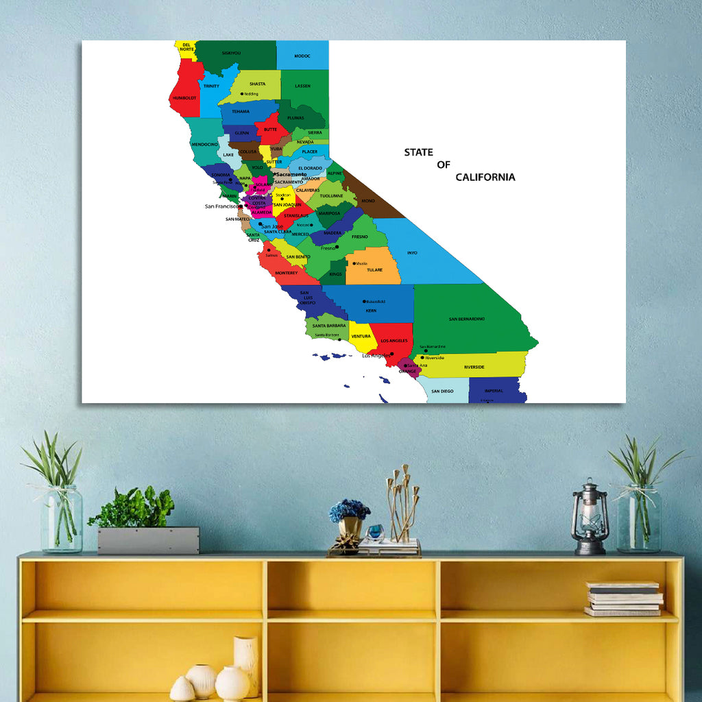 California Map with Colored Counties Wall Art