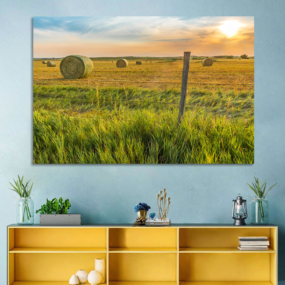 Hay Bales at Sunset Wall Art