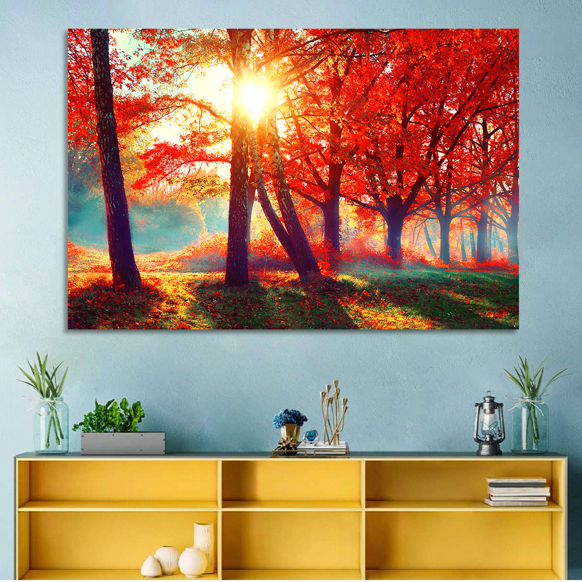 Autumn Park Sunrise Wall Art in a room, landscape