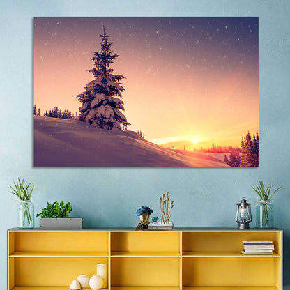 Snowy Sunset with Conifer Wall Art