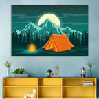 Moonlit Campfire Landscape Wall Art