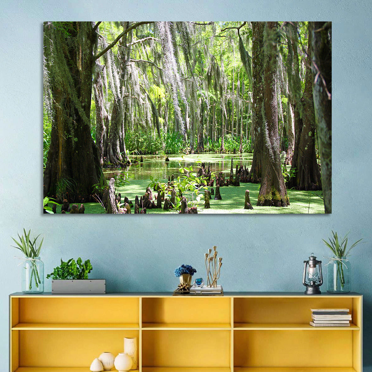 Louisiana Cypress Swamp Wall Art in a room, landscape