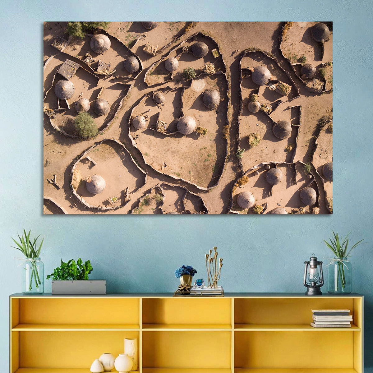 Thatched Huts in Chad Wall Art in a room, landscape