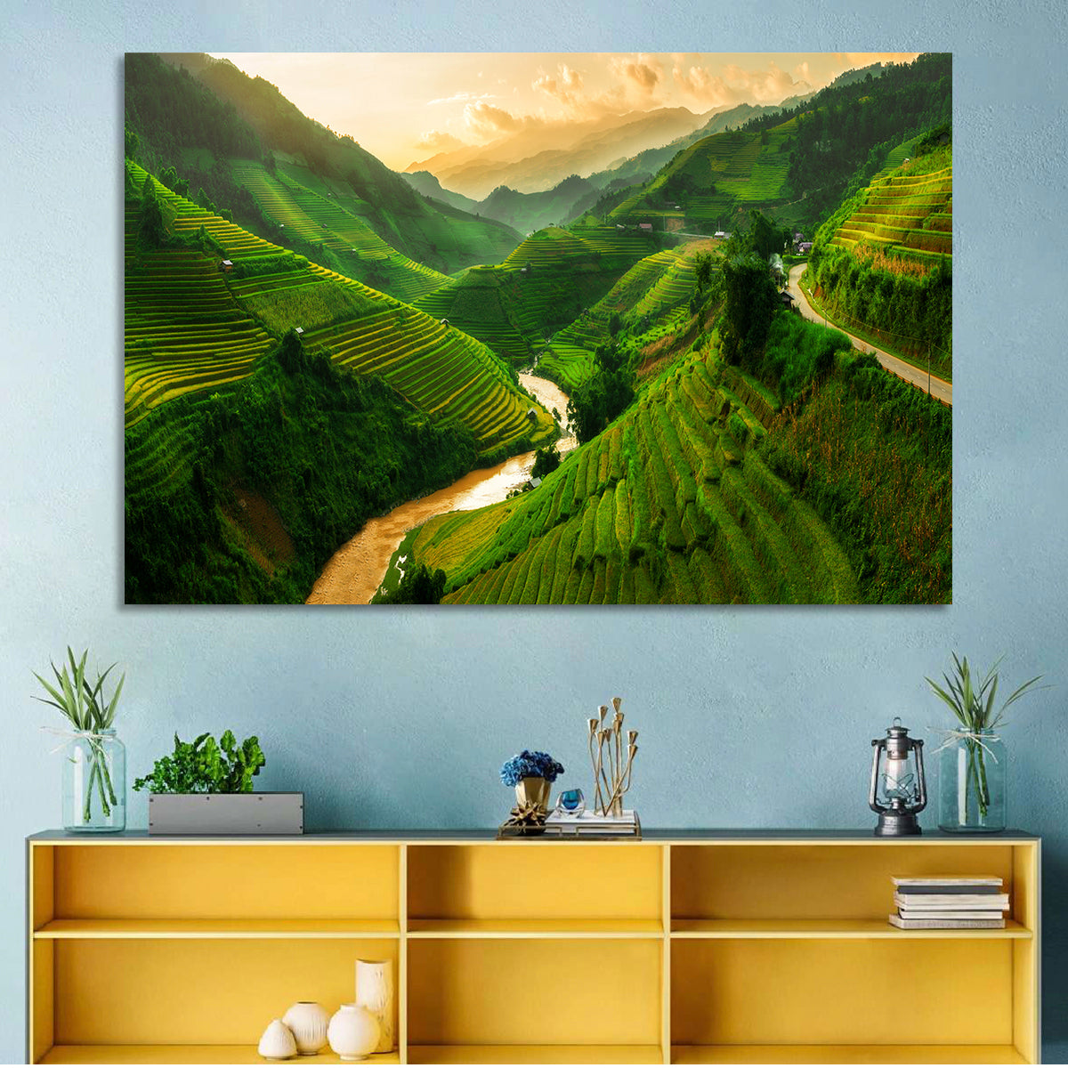 Mu Cang Chai Rice Terraces Wall Art in a room, landscape