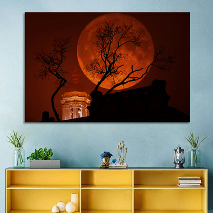 Haunted Supermoon Over Church Spire Wall Art