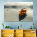 Wooden Boat on Misty Lake Bled Wall Art
