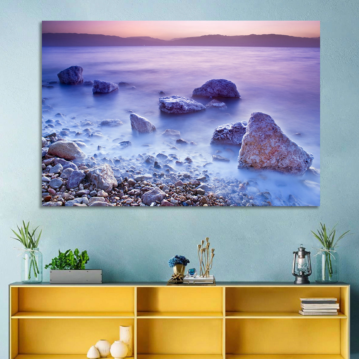 Dead Sea Salt Rocks at Dawn Wall Art in a room, landscape