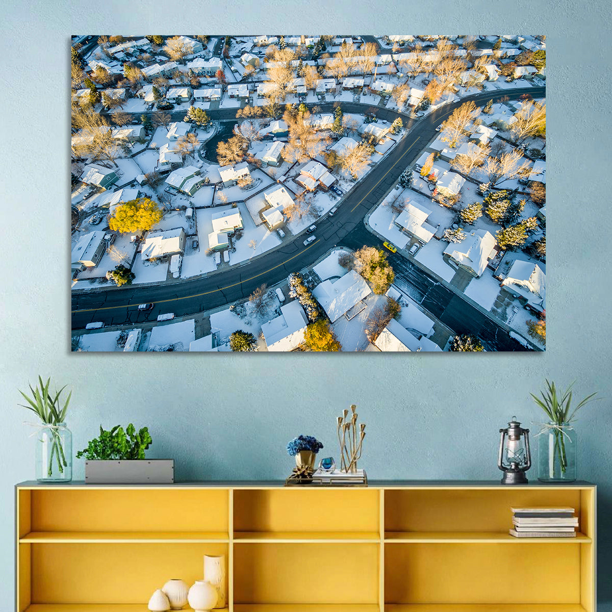 Snowy Fort Collins Neighborhood Aerial Wall Art