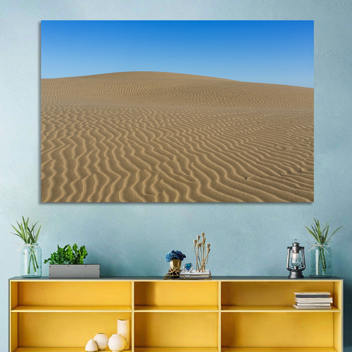 Namib Desert Rippled Sand Dunes Wall Art in a room, landscape
