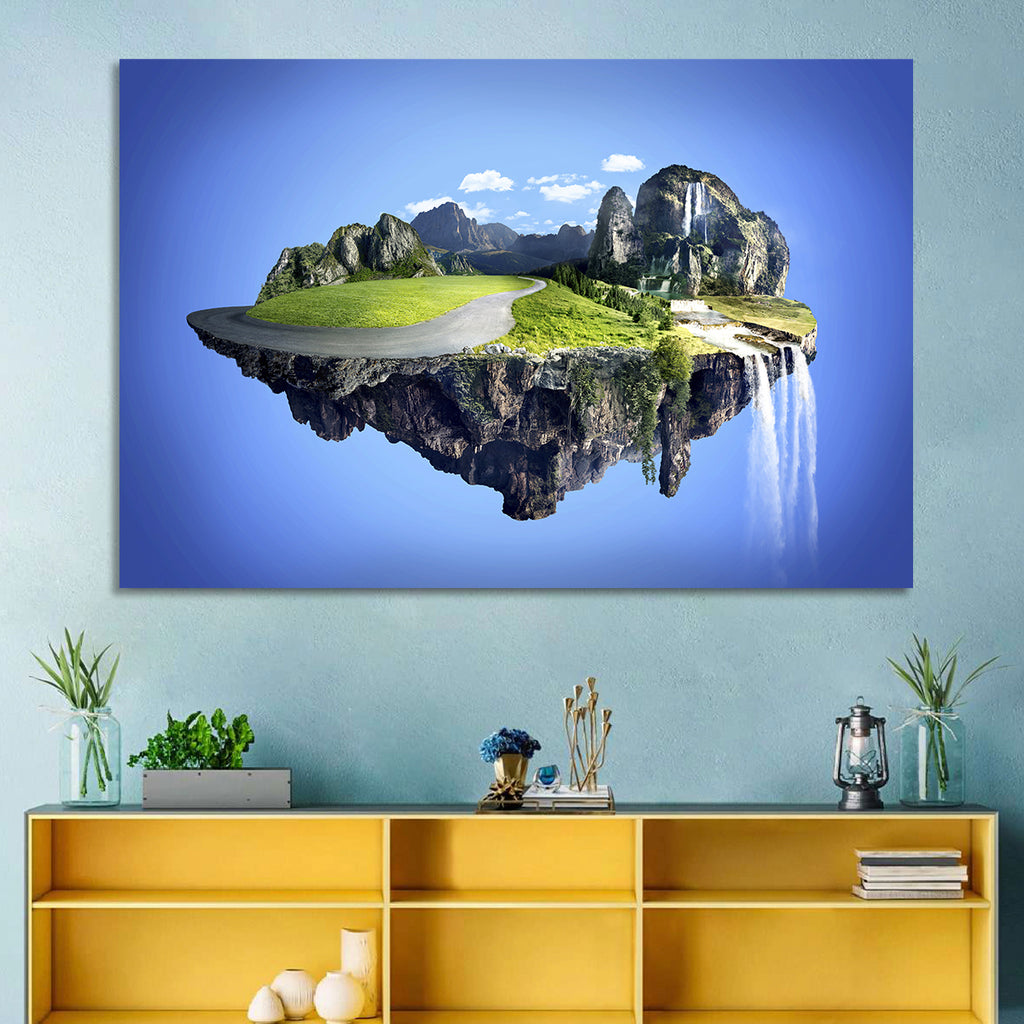 Surreal Floating Island with Waterfalls Wall Art