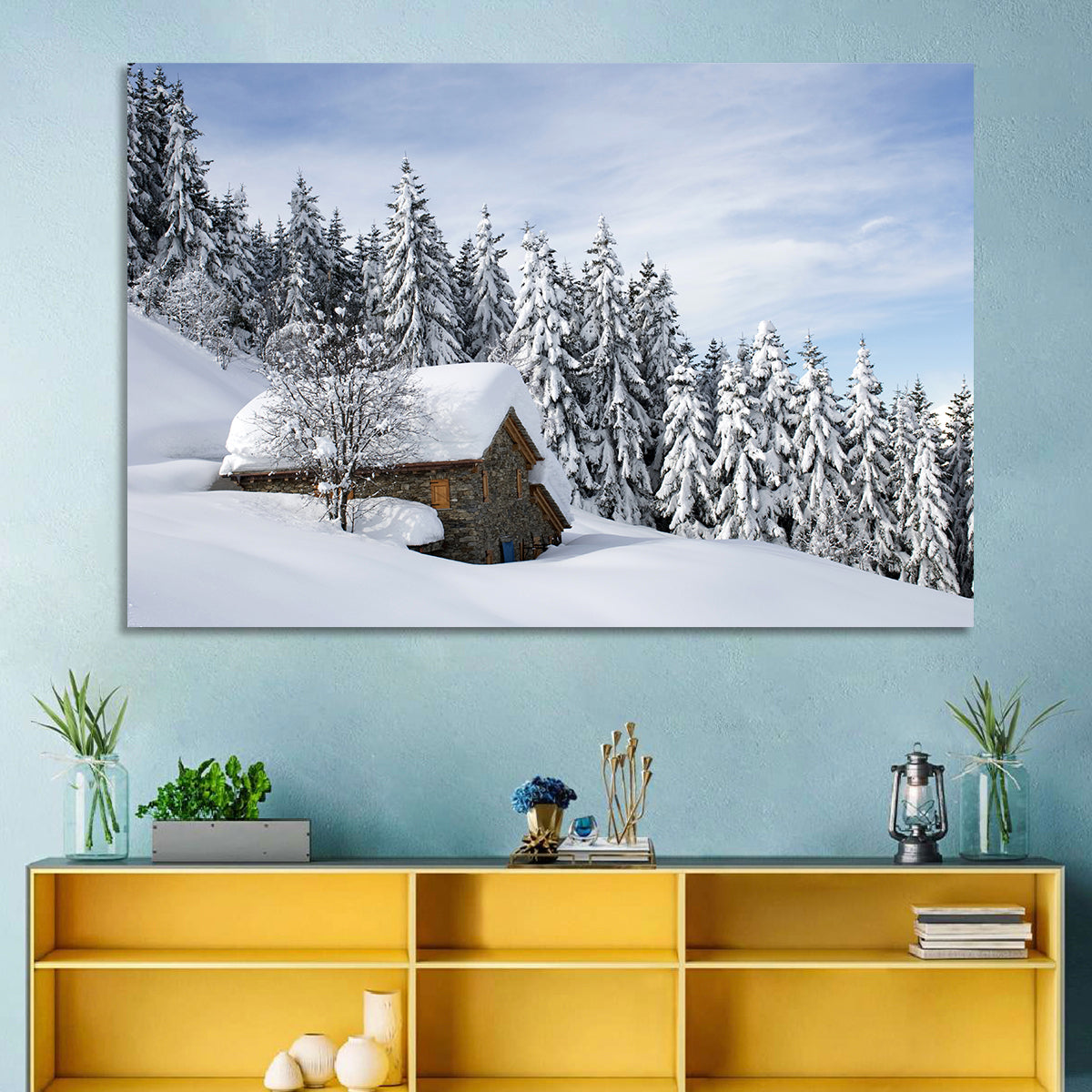 Snow Covered Alpine Cabin Wall Art