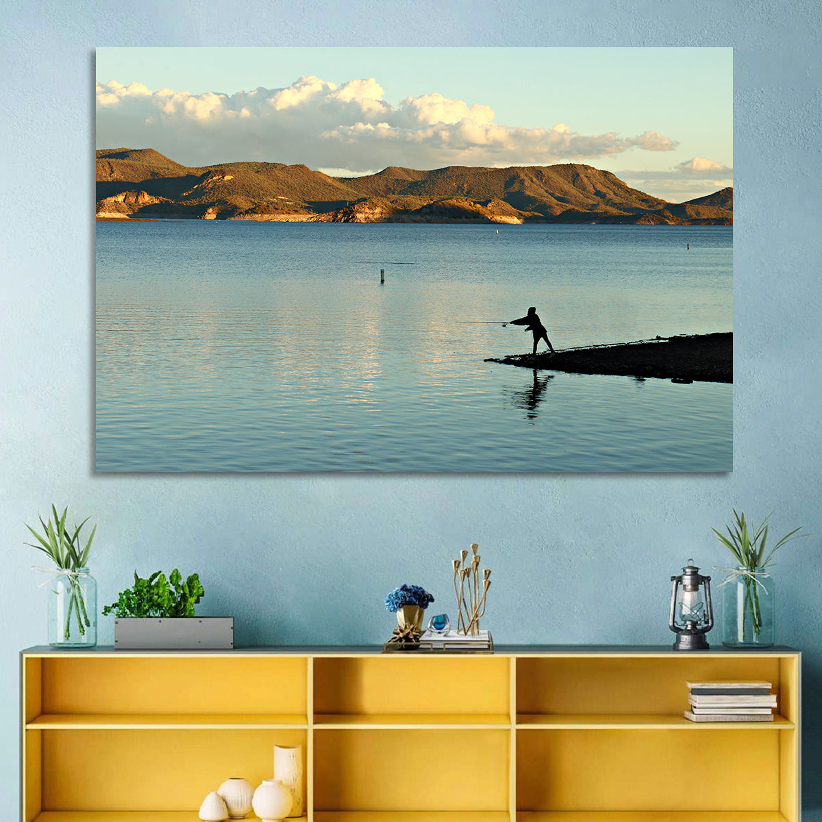 Lake Pleasant Fisherman Silhouette Wall Art