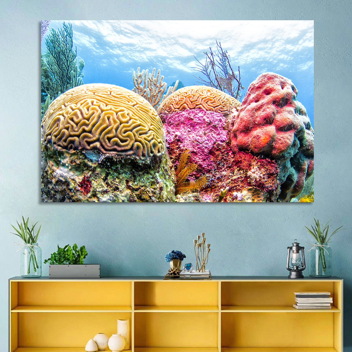Vibrant Brain Coral Reef Wall Art