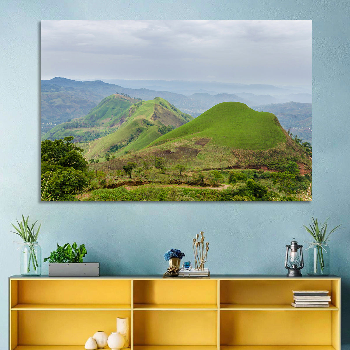 Rolling Summer Hills Wall Art in a room, landscape