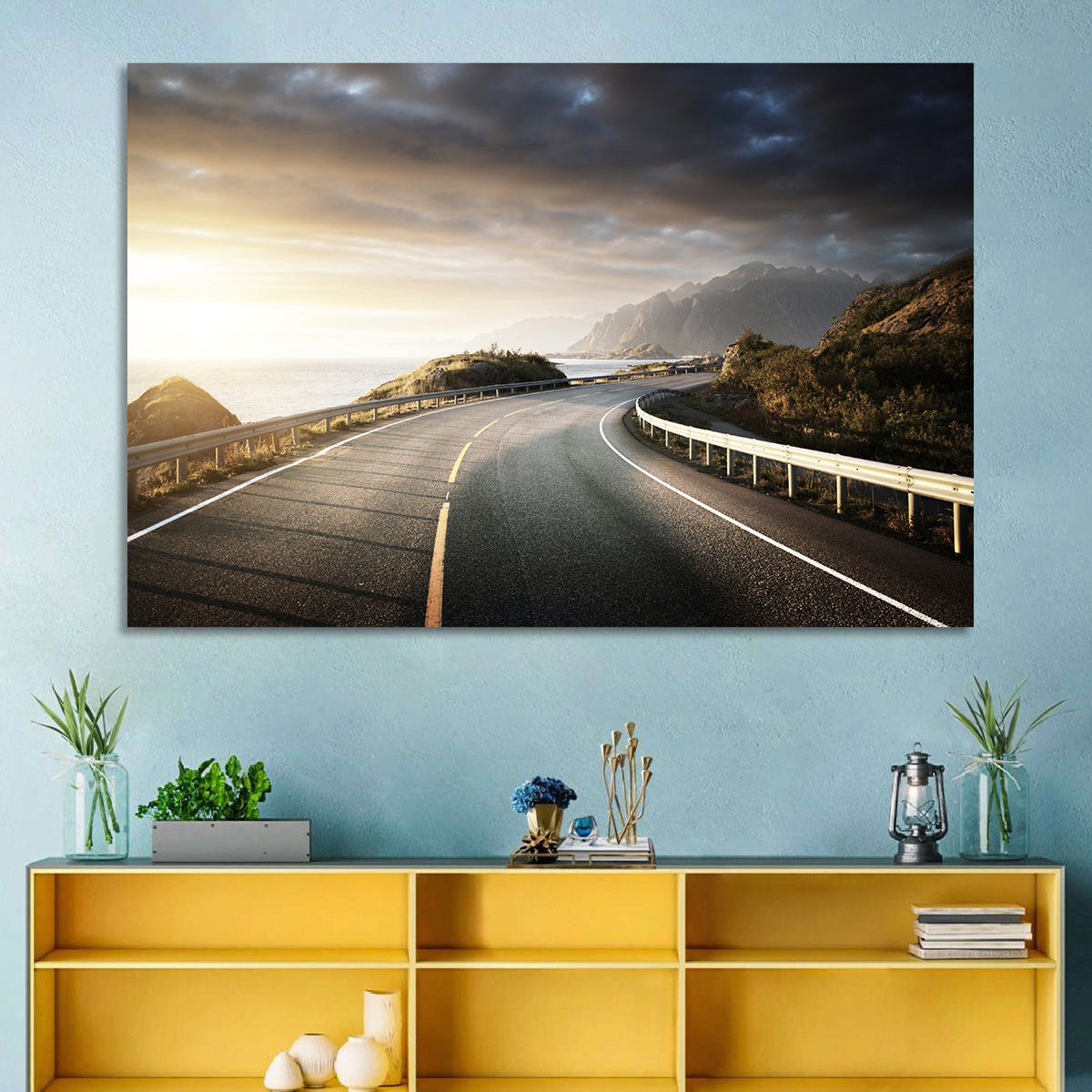 Golden Sunrise Coastal Road Wall Art