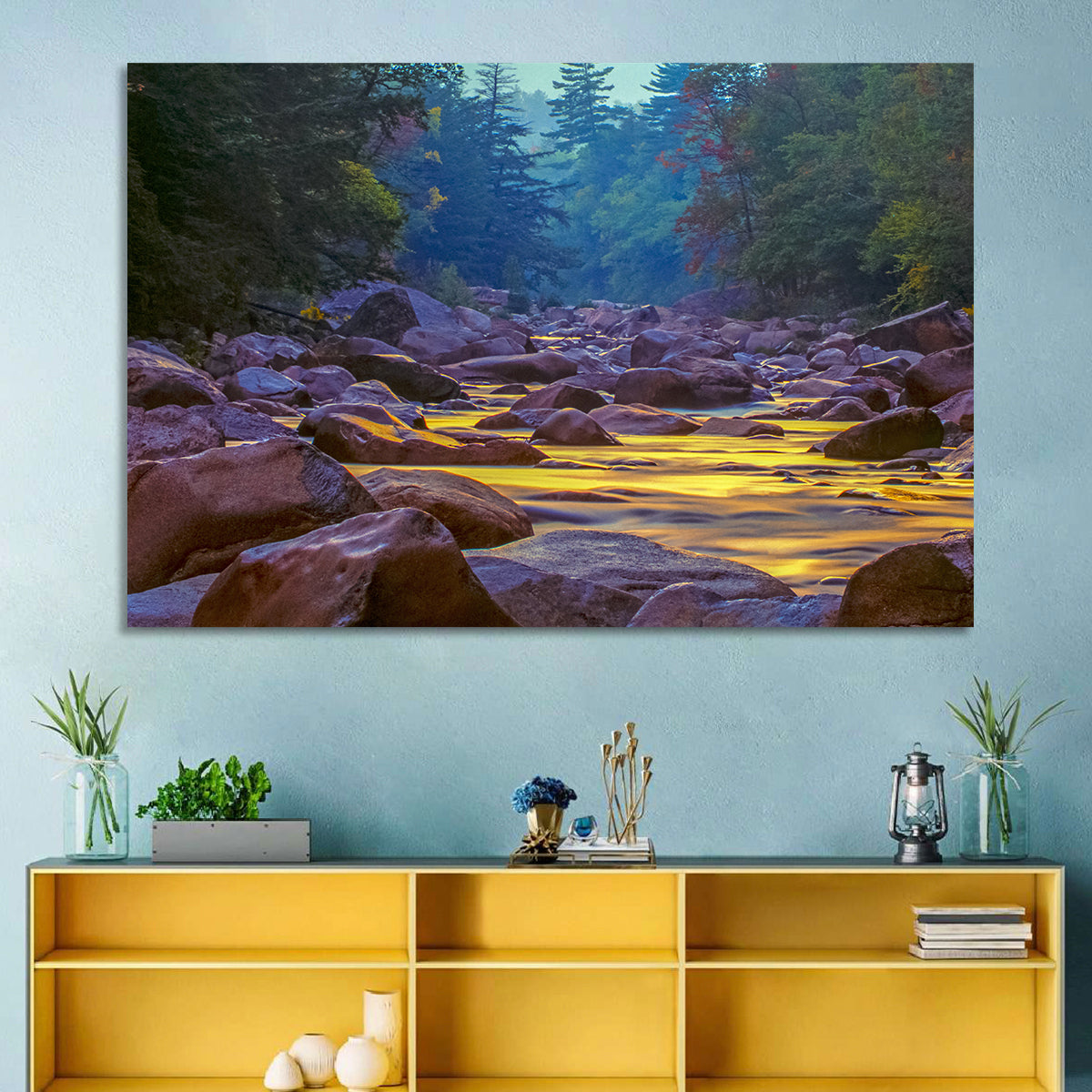 Swift River at Golden Hour, New Hampshire Wall Art in a room, landscape