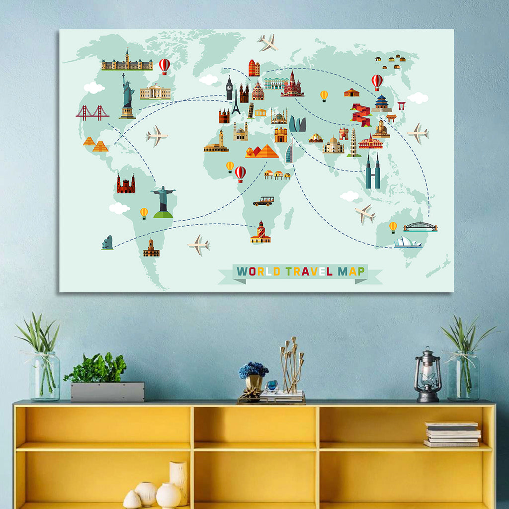 World Travel Map Illustration Wall Art