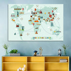 World Travel Map Illustration Wall Art