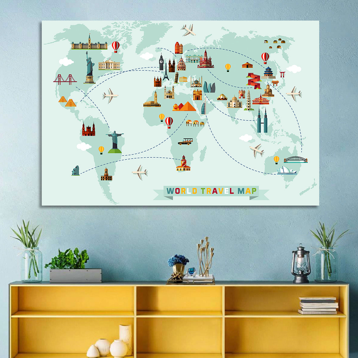 World Travel Map Illustration Wall Art