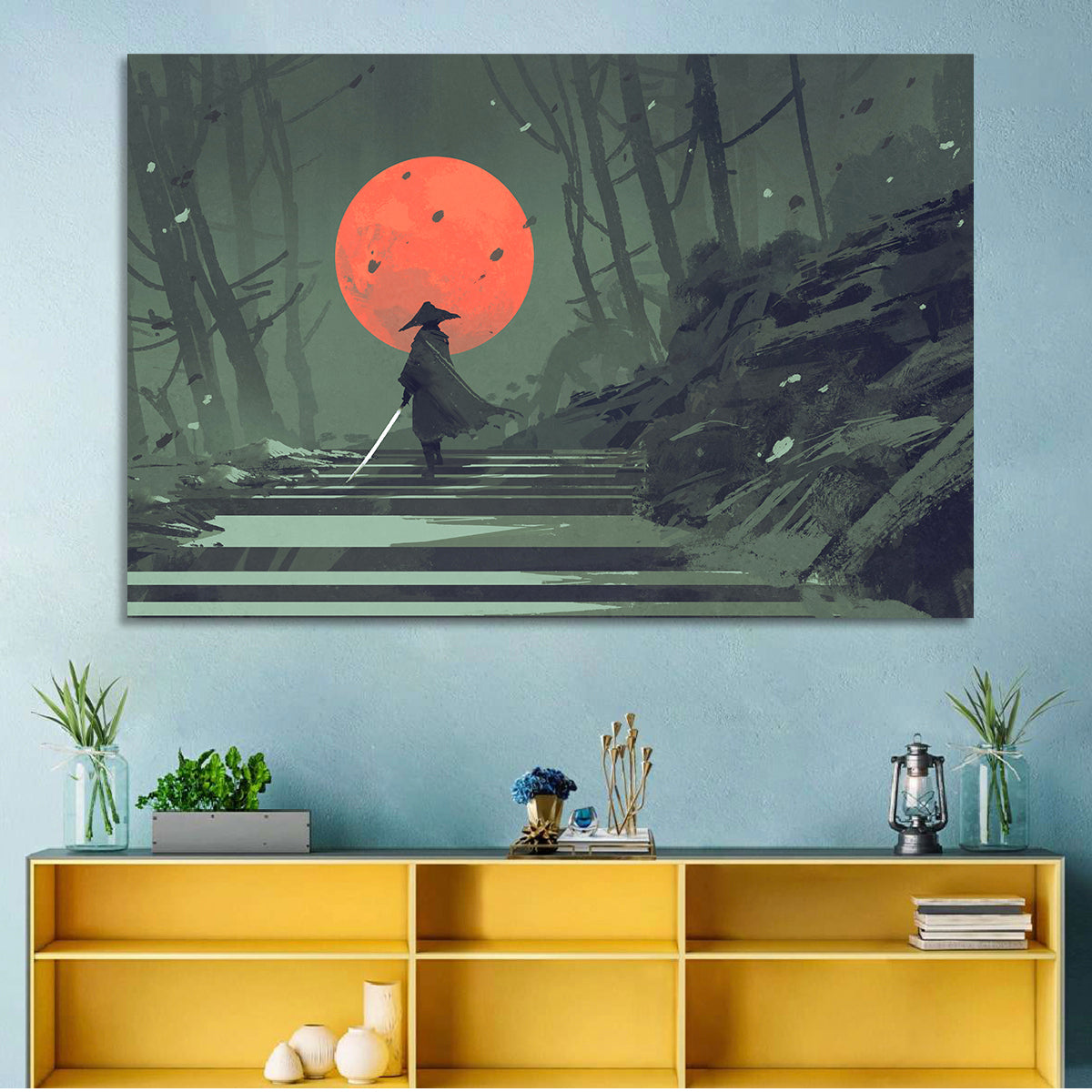 Samurai Under Red Moon Wall Art