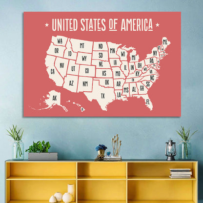 United States Map with State Abbreviations Wall Art