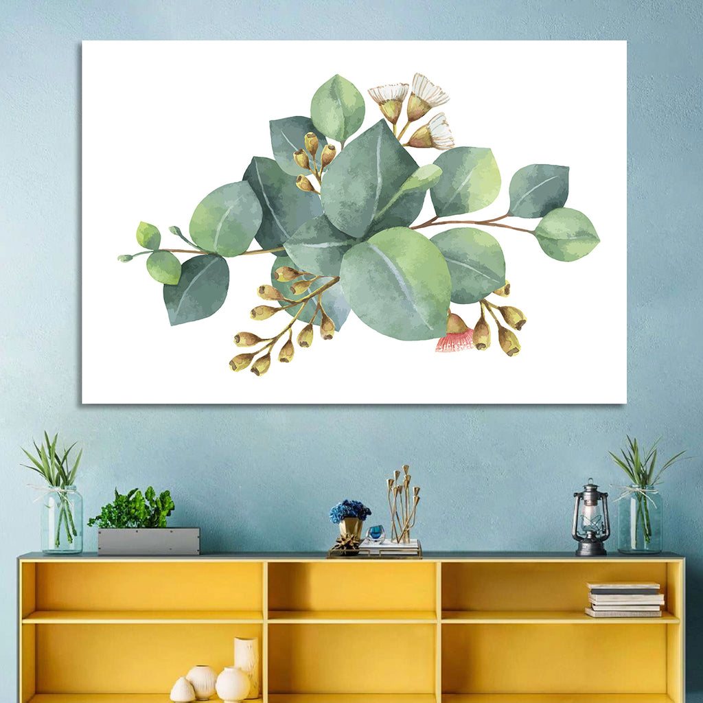 Eucalyptus Leaves with Pink Blossom Wall Art
