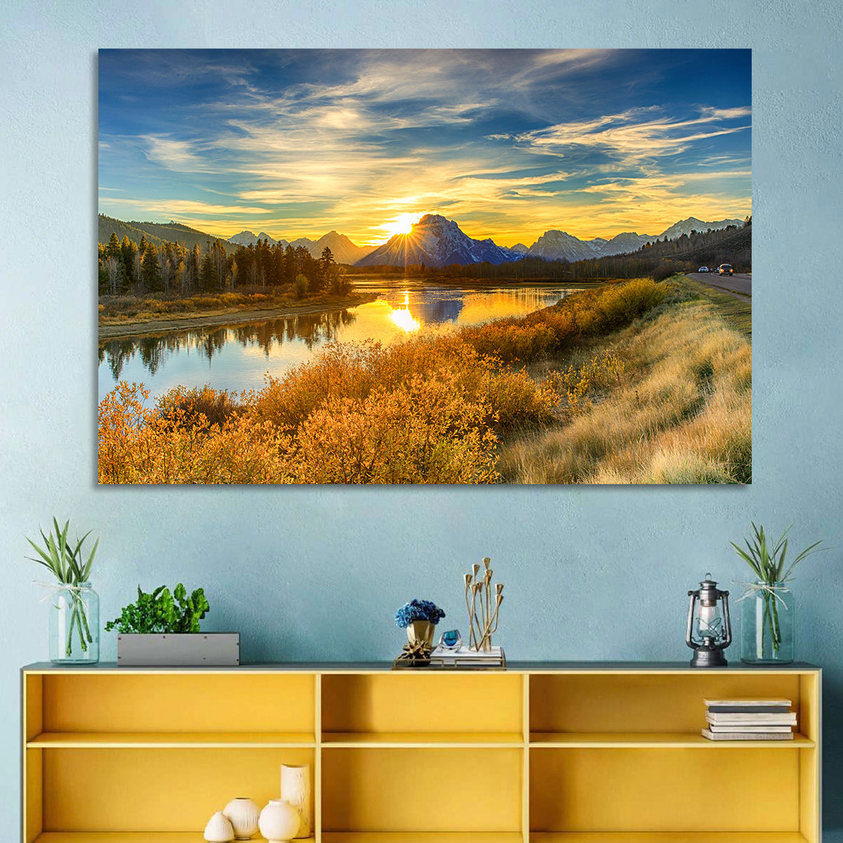 Oxbow Bend Sunrise Wall Art in a room, landscape