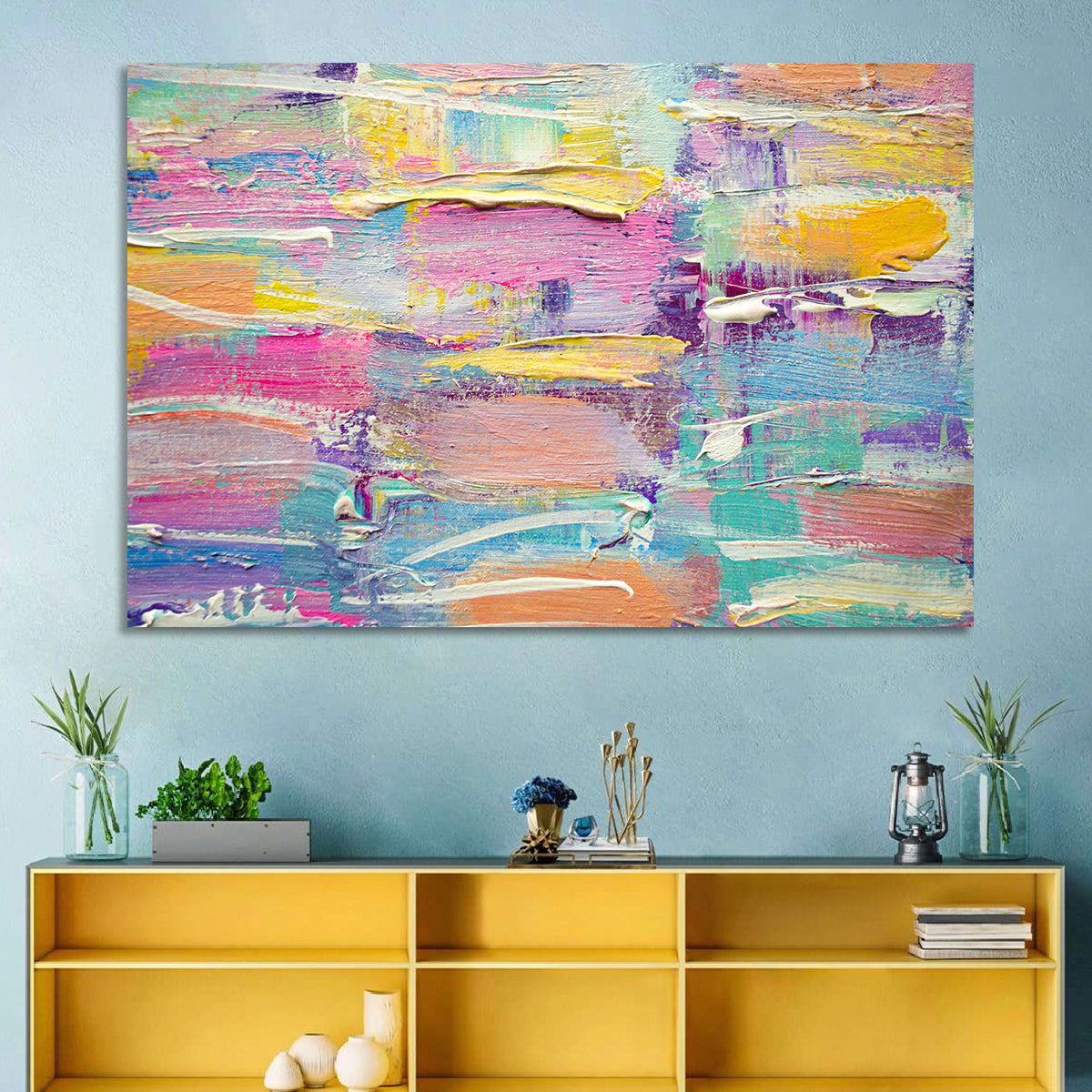Rough Board Brushstrokes Wall Art in a room, landscape