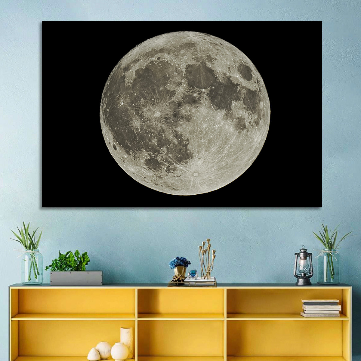 Full Moon with Tycho Rays Wall Art in a room, landscape