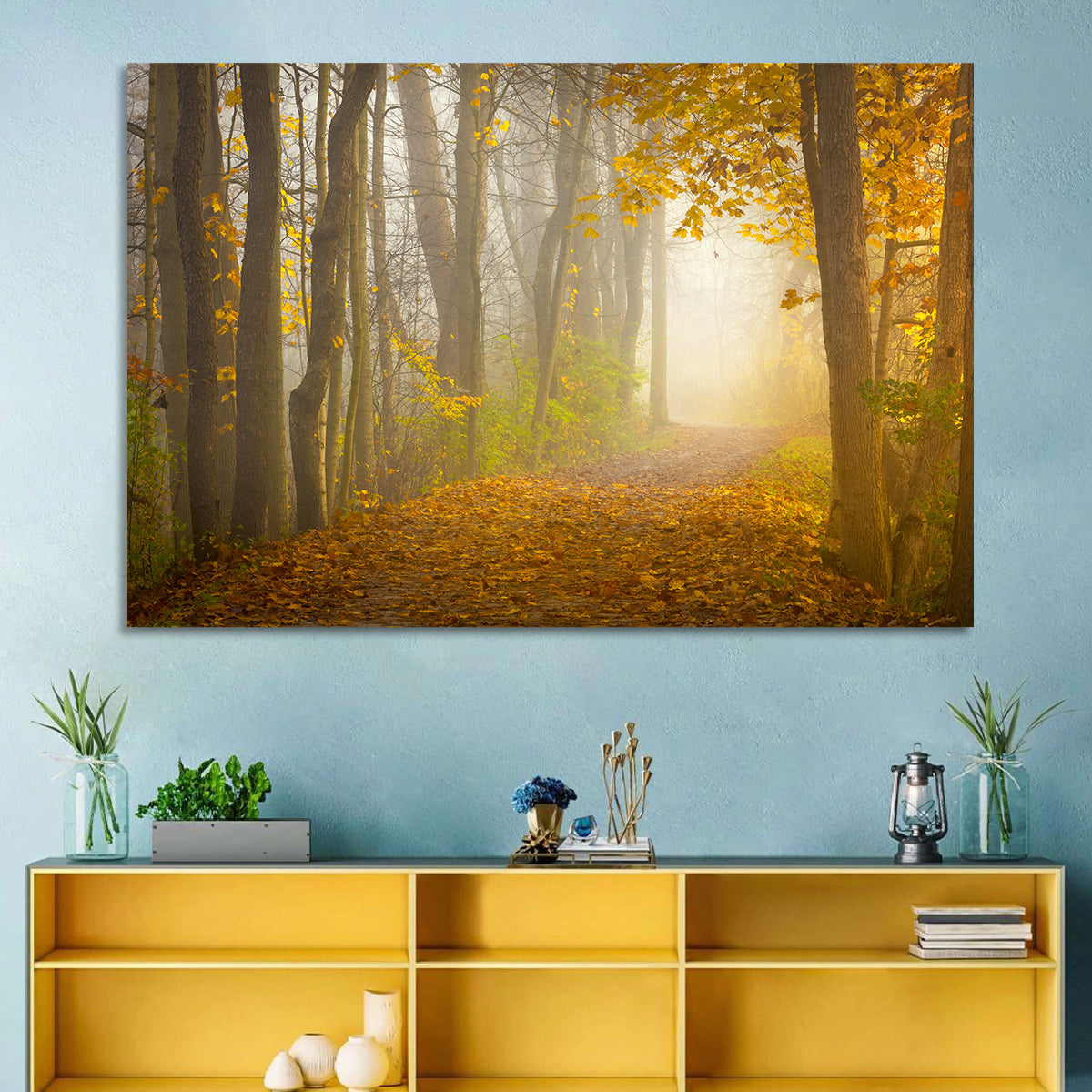 Cuyahoga Valley Autumn Path Wall Art in a room, landscape