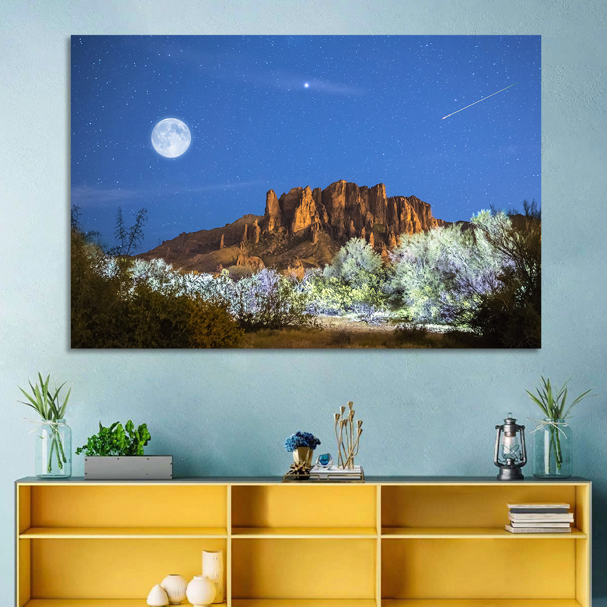 Moonlit Superstition Mountains Arizona Wall Art