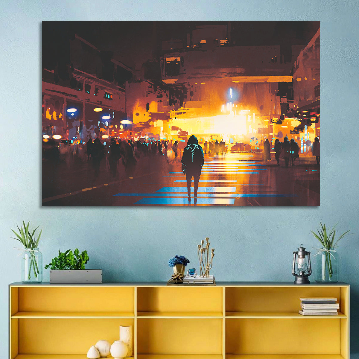 Futuristic Neon Cityscape Wall Art