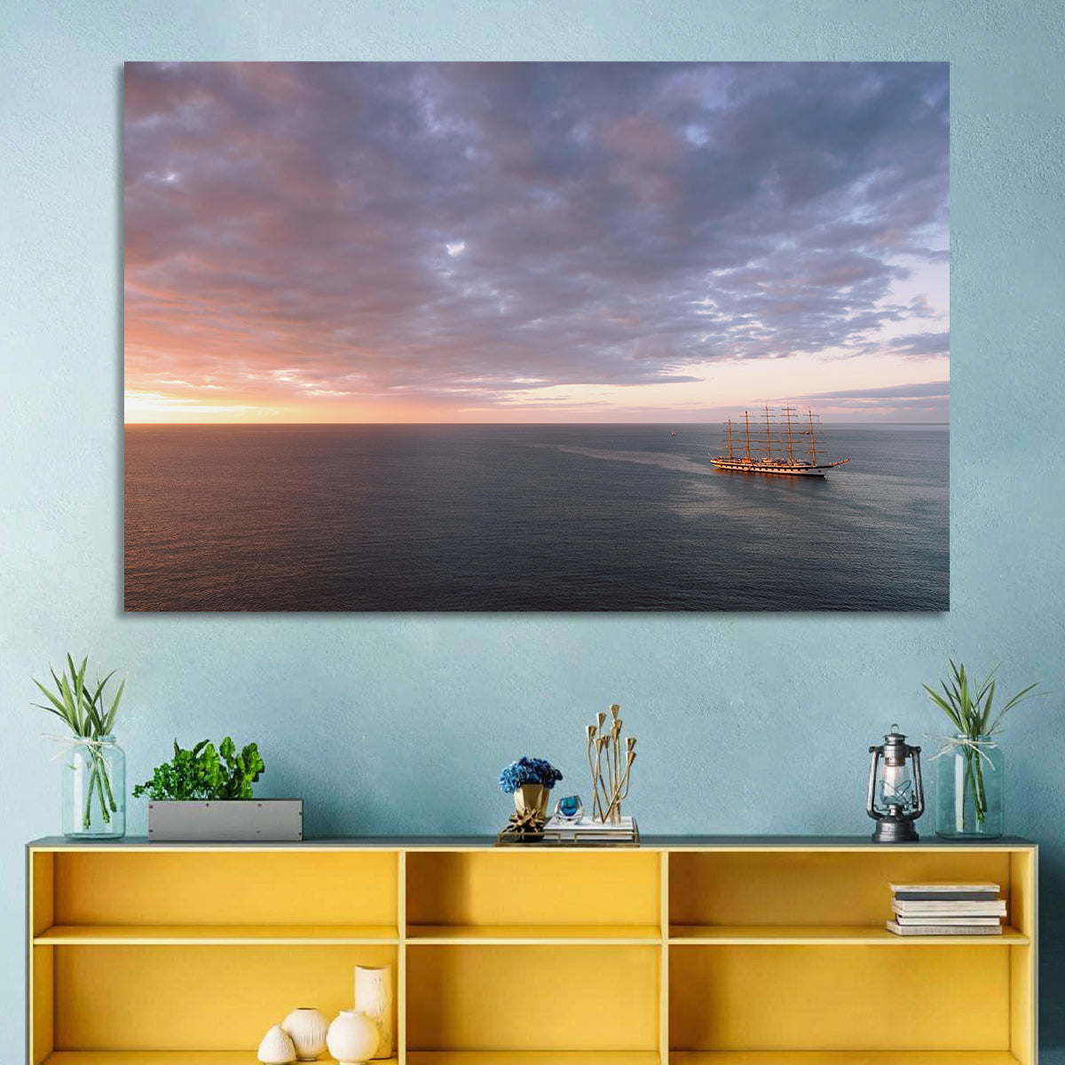 Sunlit Tall Ship at Sea Wall Art