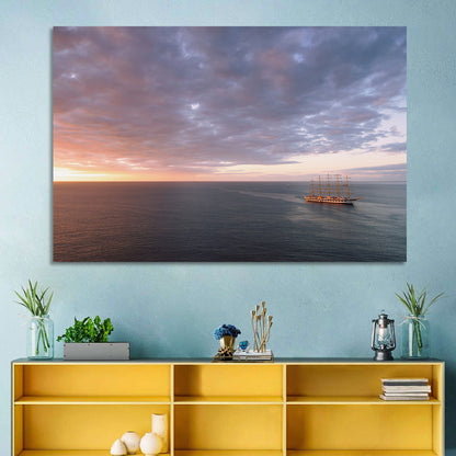 Sunlit Tall Ship at Sea Wall Art