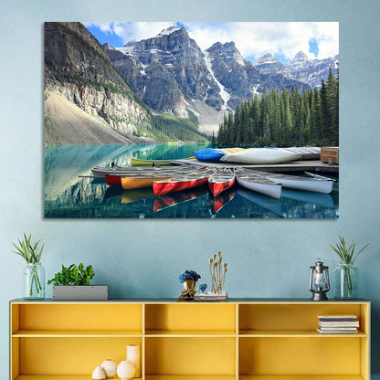 Moraine Lake Canoes at Lake Louise Wall Art