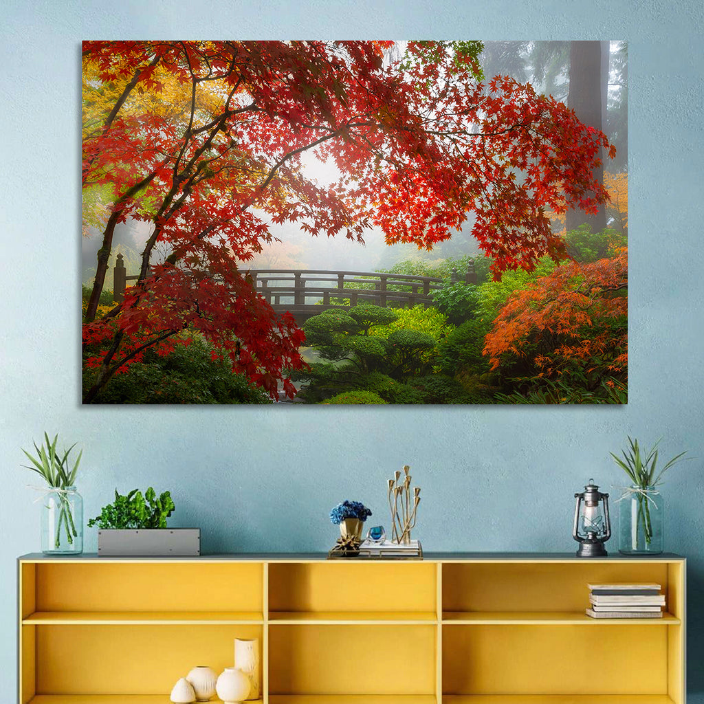 Portland Moon Bridge in Autumn Mist Wall Art