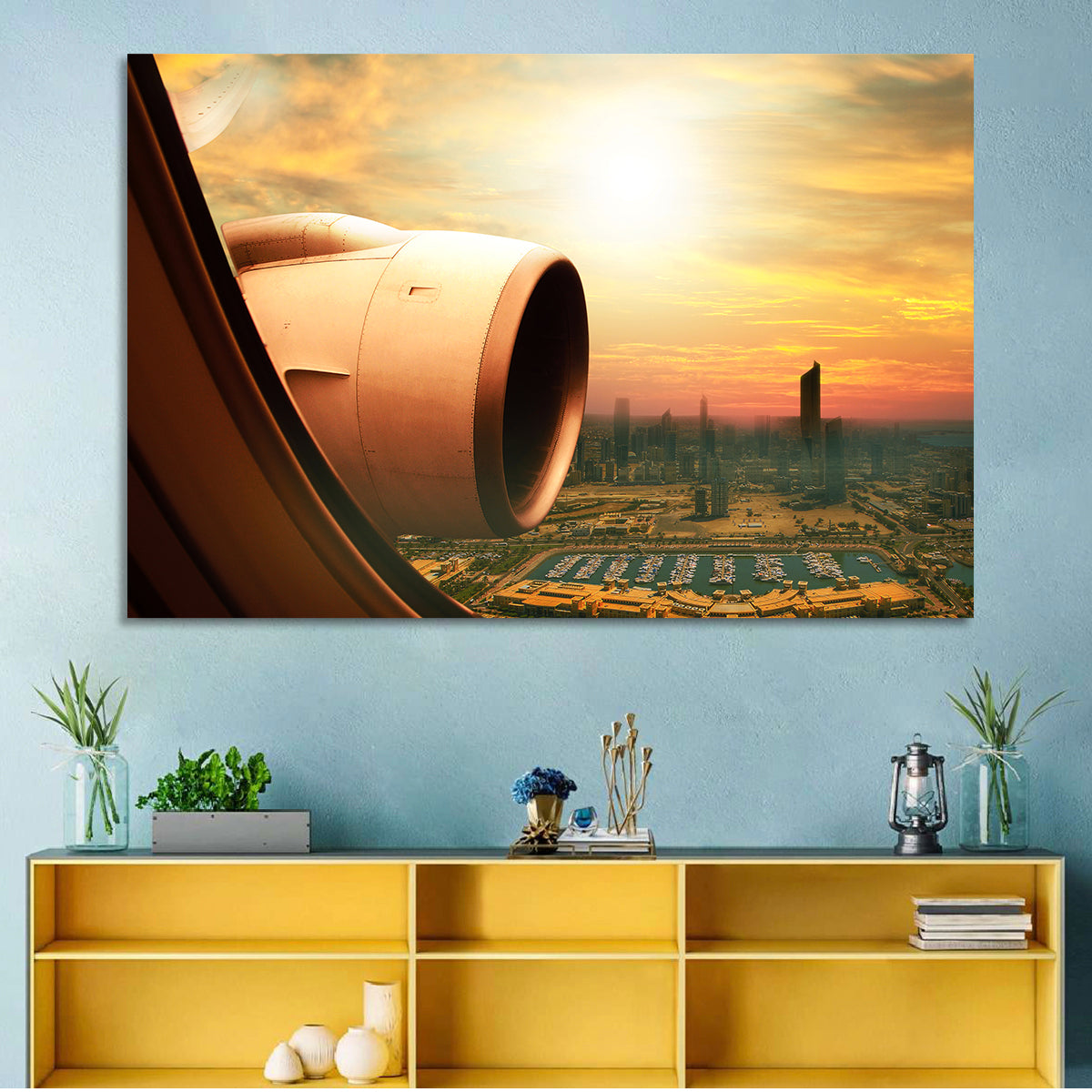 Kuwait City at Golden Hour Wall Art in a room, landscape