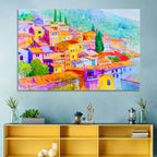 Mediterranean Hillside Watercolor Village Wall Art