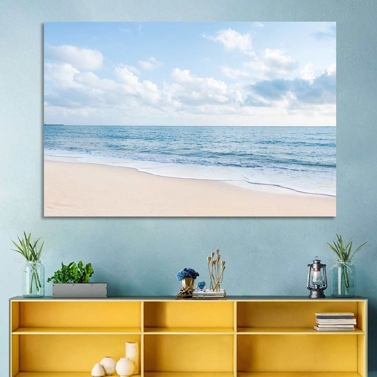 Minimalist Sandy Beach and Gentle Waves Wall Art