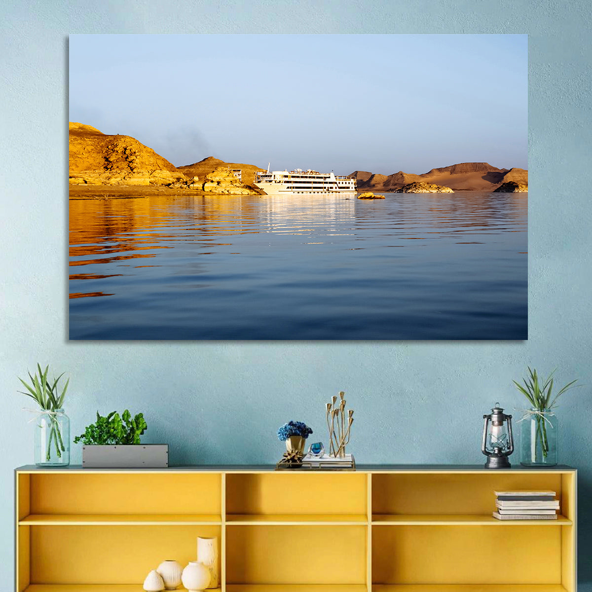 Lake Nasser Cruise Ship at Golden Hour Wall Art