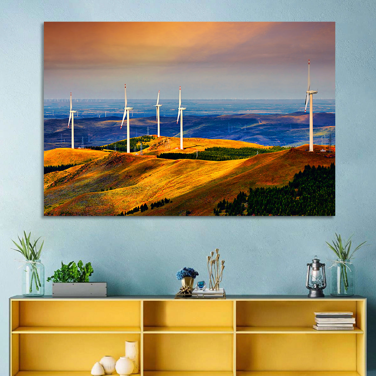 Golden Hour Wind Turbines Wall Art