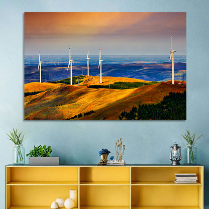 Golden Hour Wind Turbines Wall Art