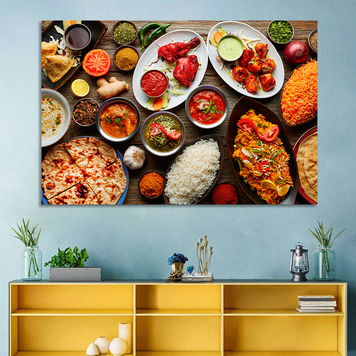 Indian Cuisine Flat Lay Wall Art in a room, landscape