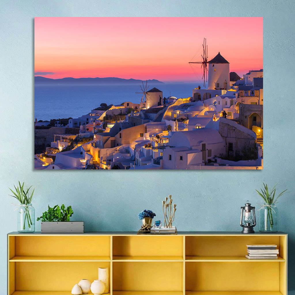 Oia Windmills at Dusk Wall Art