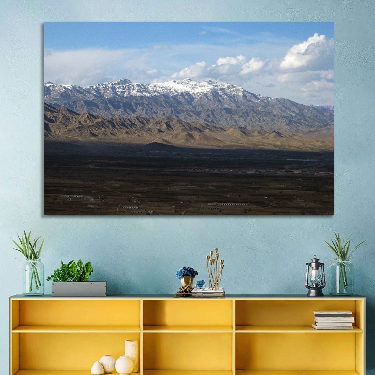 Snow-capped Afghan Mountains Wall Art in a room, landscape
