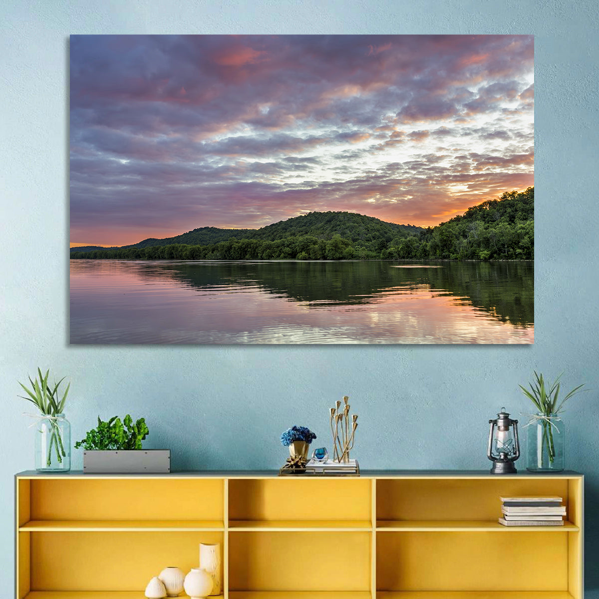 Ohio River Paden City at Dusk Wall Art in a room, landscape