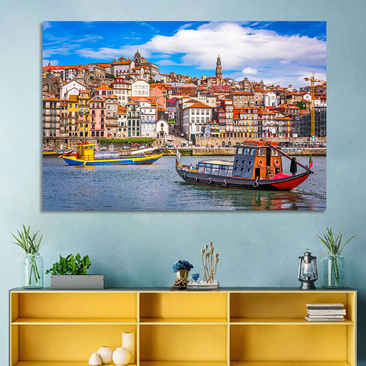 Porto Old Town Douro Riverfront Wall Art in a room, landscape