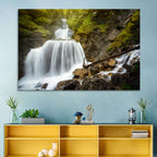 White Cascade Over Mossy Rocks Wall Art